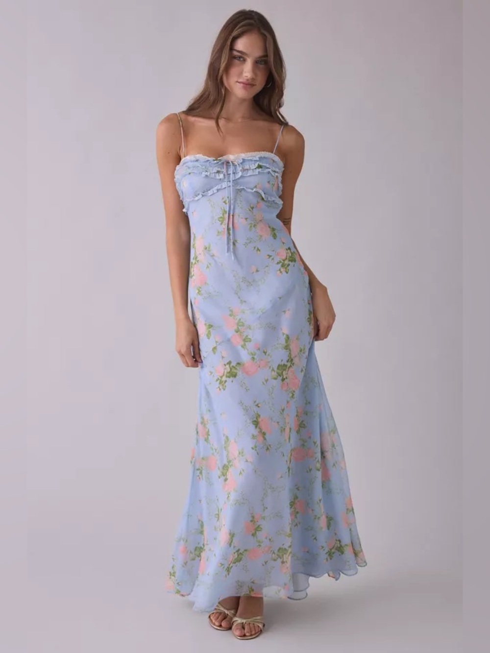 For Love & Lemons Natalie Maxi Dress Floral Medium Blue